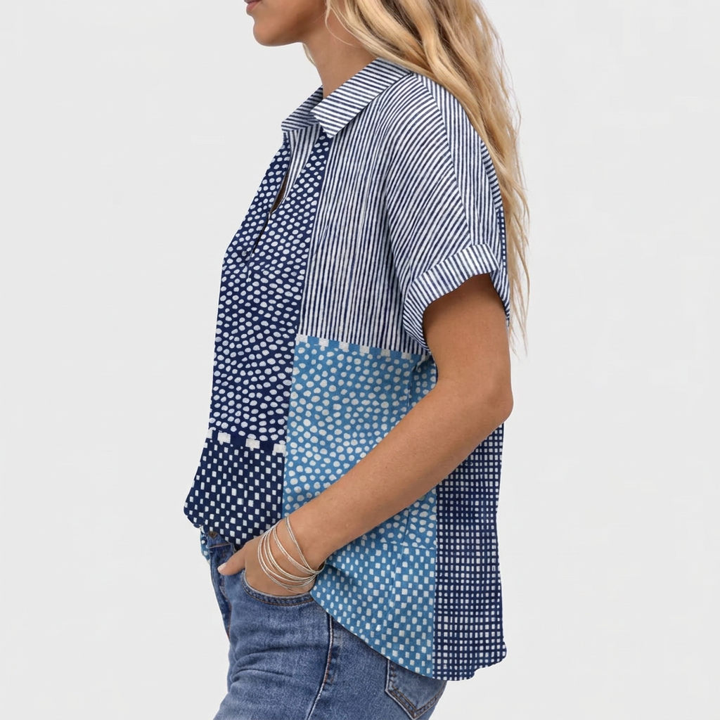Celia™ - Patchwork Collared Top