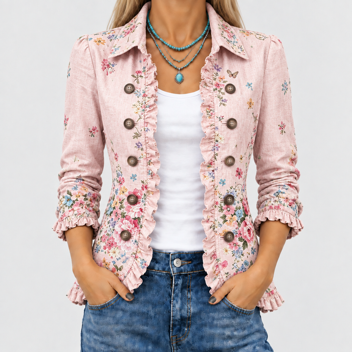 Bettany™ - Floral Ruffle Button-Up Jacket