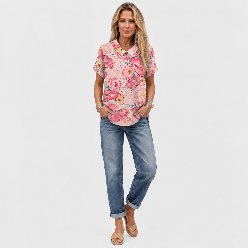 Lily™ - Pink Floral Collared Top