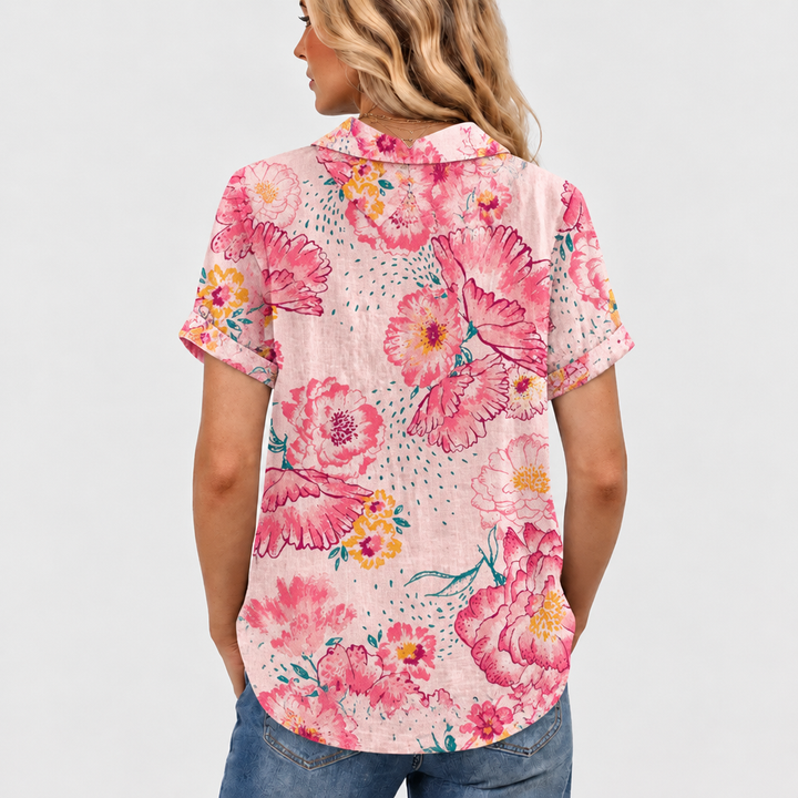 Lily™ - Pink Floral Collared Top