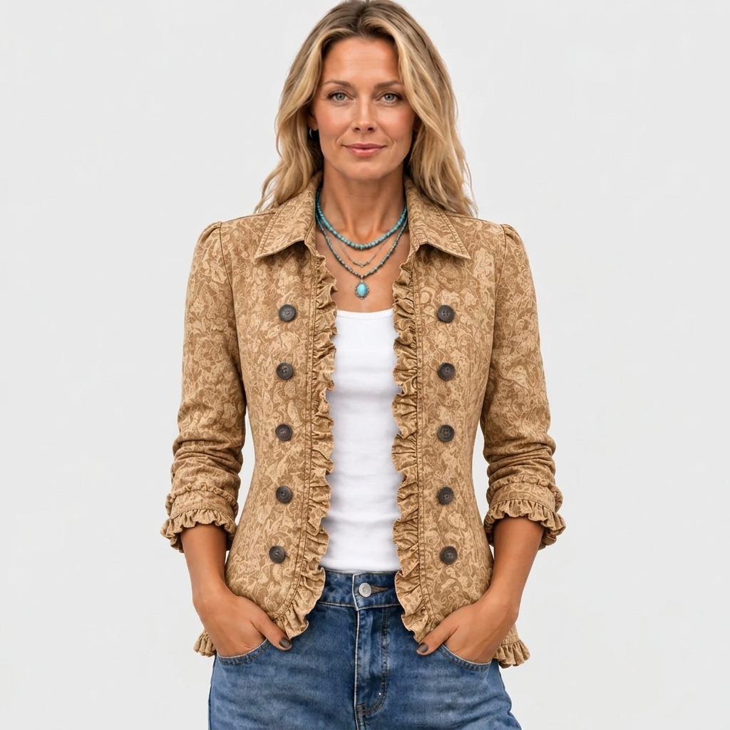 Crestelle™ - Ruffled Jacket with Western Pattern Print