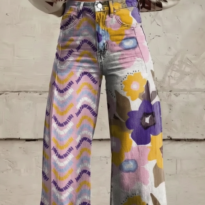 Valeria™ - Boho Art-Print Wide-Leg Pants